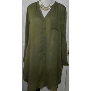 size med long olive sheer rayon tunic Rayon